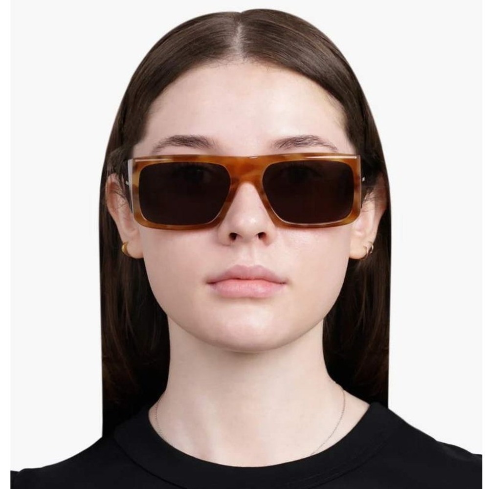 Saint Laurent SL 635 ACETATE Sunglasses Honey Horn Black Rectangular Flat-Top